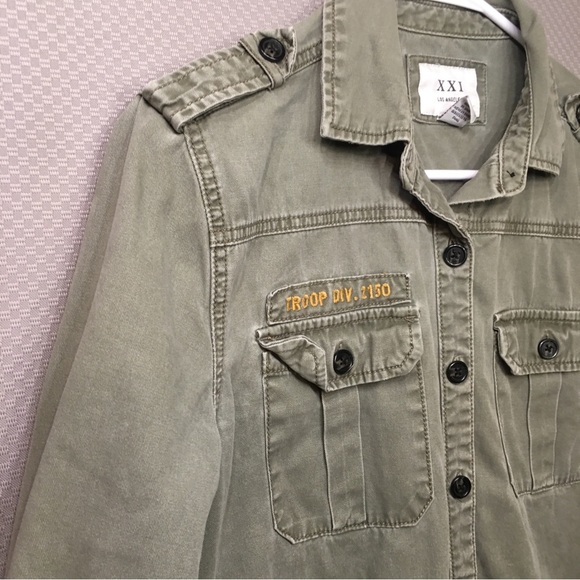 XXI Los Angeles Olive Green Military Shirt Womens Size Small - Picture 2 of 12
